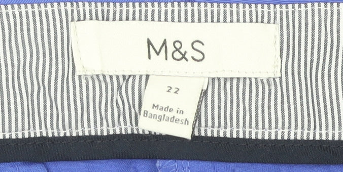 Marks and Spencer Womens Blue Size 22 Chino Shorts Cotton Blend