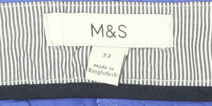 Marks and Spencer Womens Blue Size 22 Chino Shorts Cotton Blend