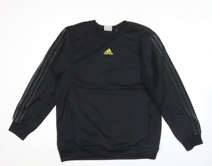 Adidas Men Black Sweatshirt L Crew Neck Pullover Sportswear