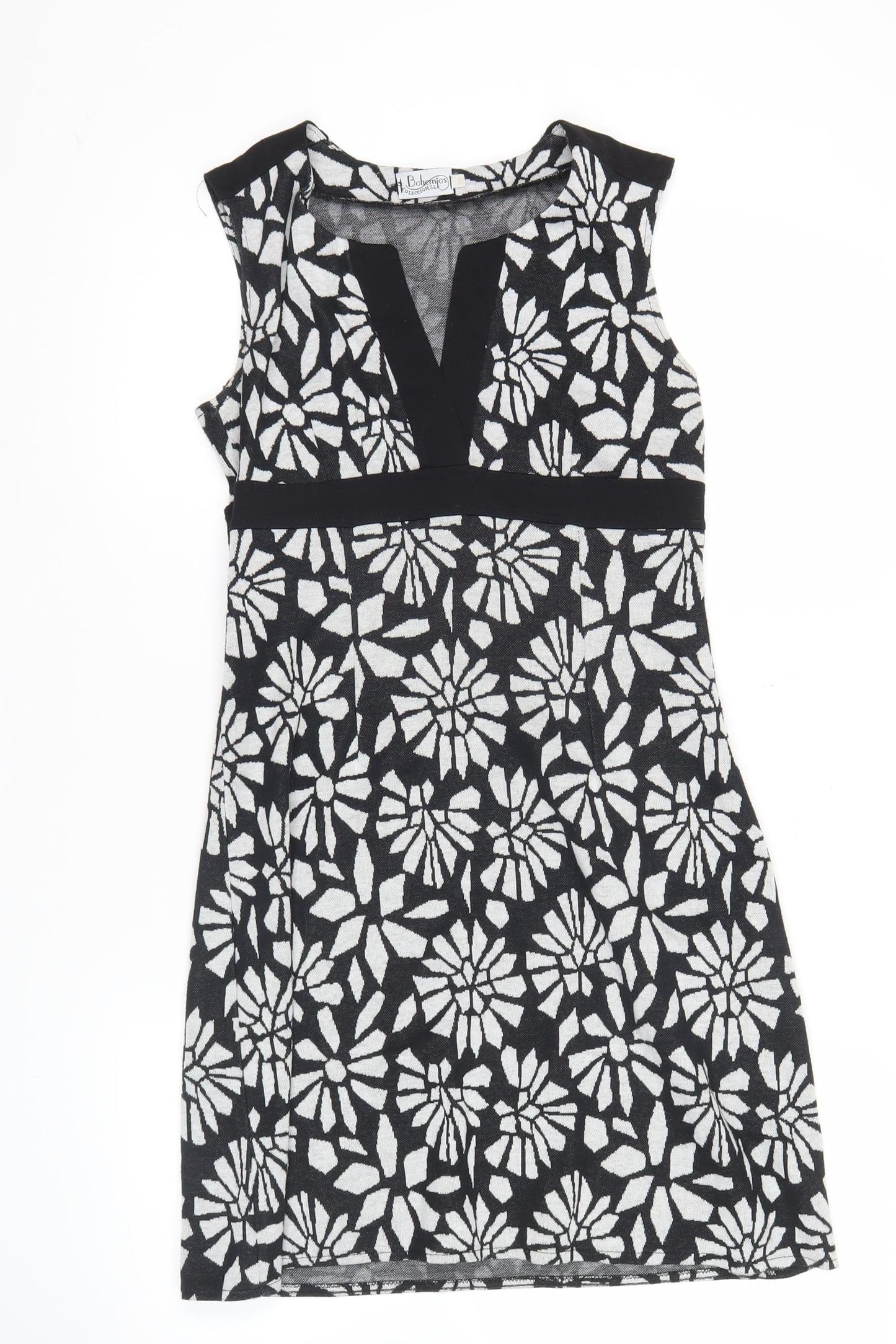 Bohemios Women’s Black Floral Sheath Dress Size 10 Sleeveless Workwear