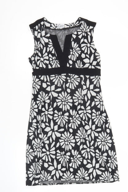 Bohemios Women’s Black Floral Sheath Dress Size 10 Sleeveless Workwear