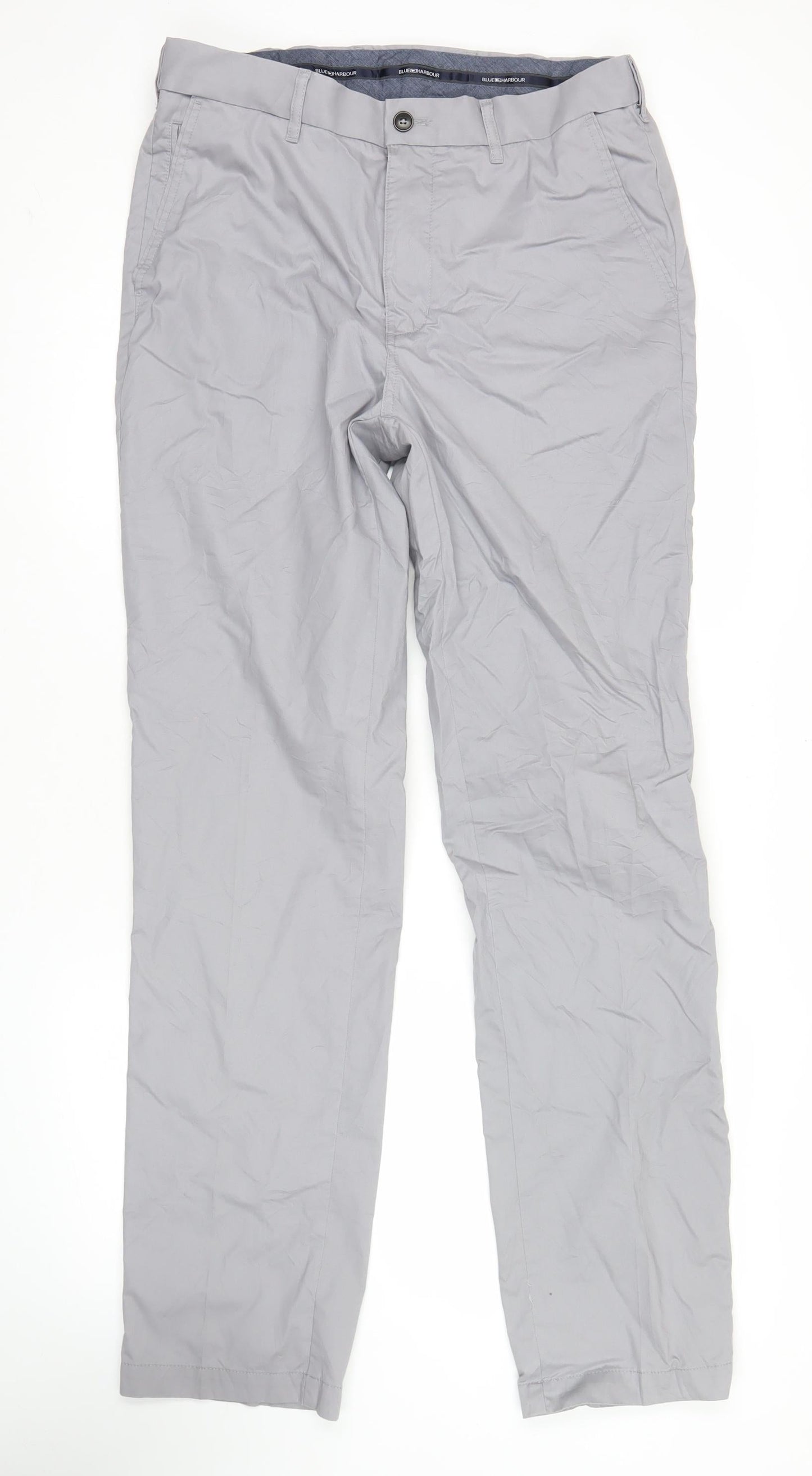Marks and Spencer Blue Harbour Mens Grey Chino Trousers 32W 33L Regular Fit