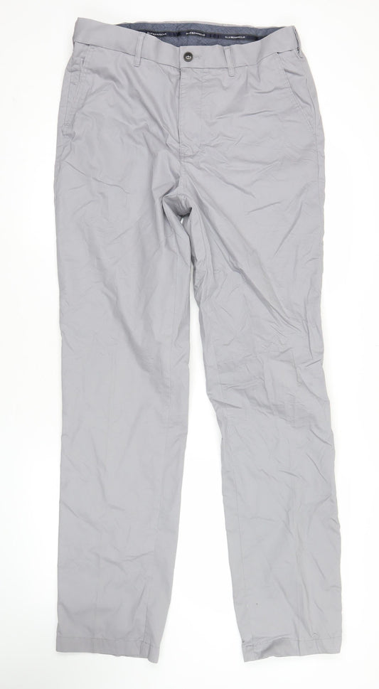 Marks and Spencer Blue Harbour Mens Grey Chino Trousers 32W 33L Regular Fit