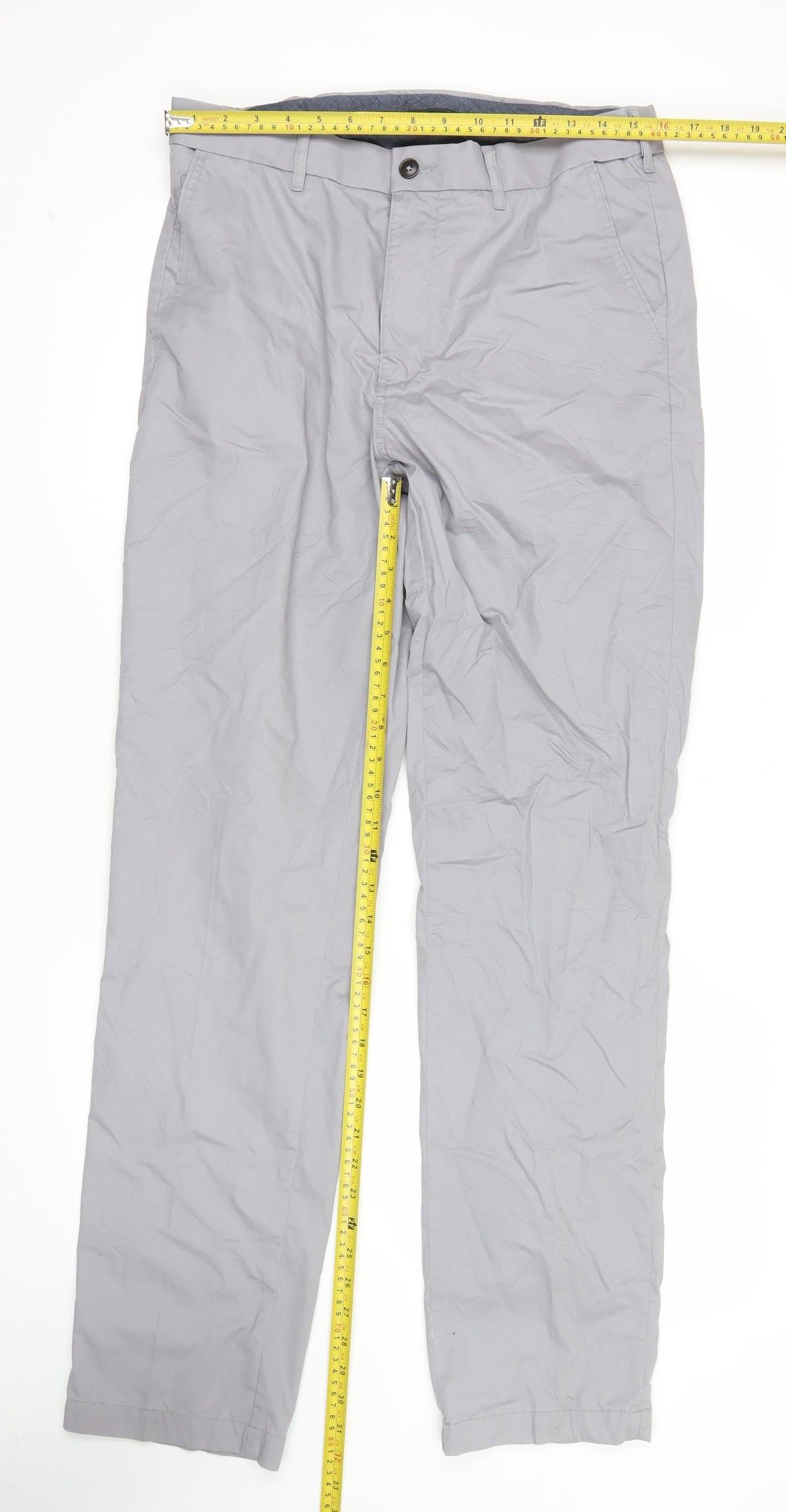 Marks and Spencer Blue Harbour Mens Grey Chino Trousers 32W 33L Regular Fit