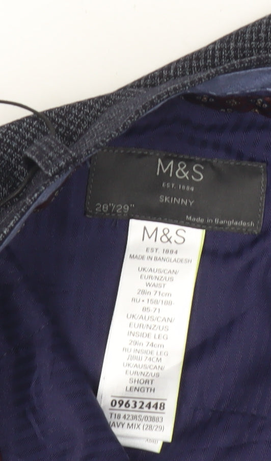 Marks and Spencer Men's Blue Check Skinny Dress Pants 28x29