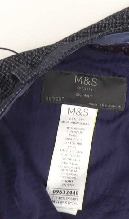 Marks and Spencer Men's Blue Check Skinny Dress Pants 28x29