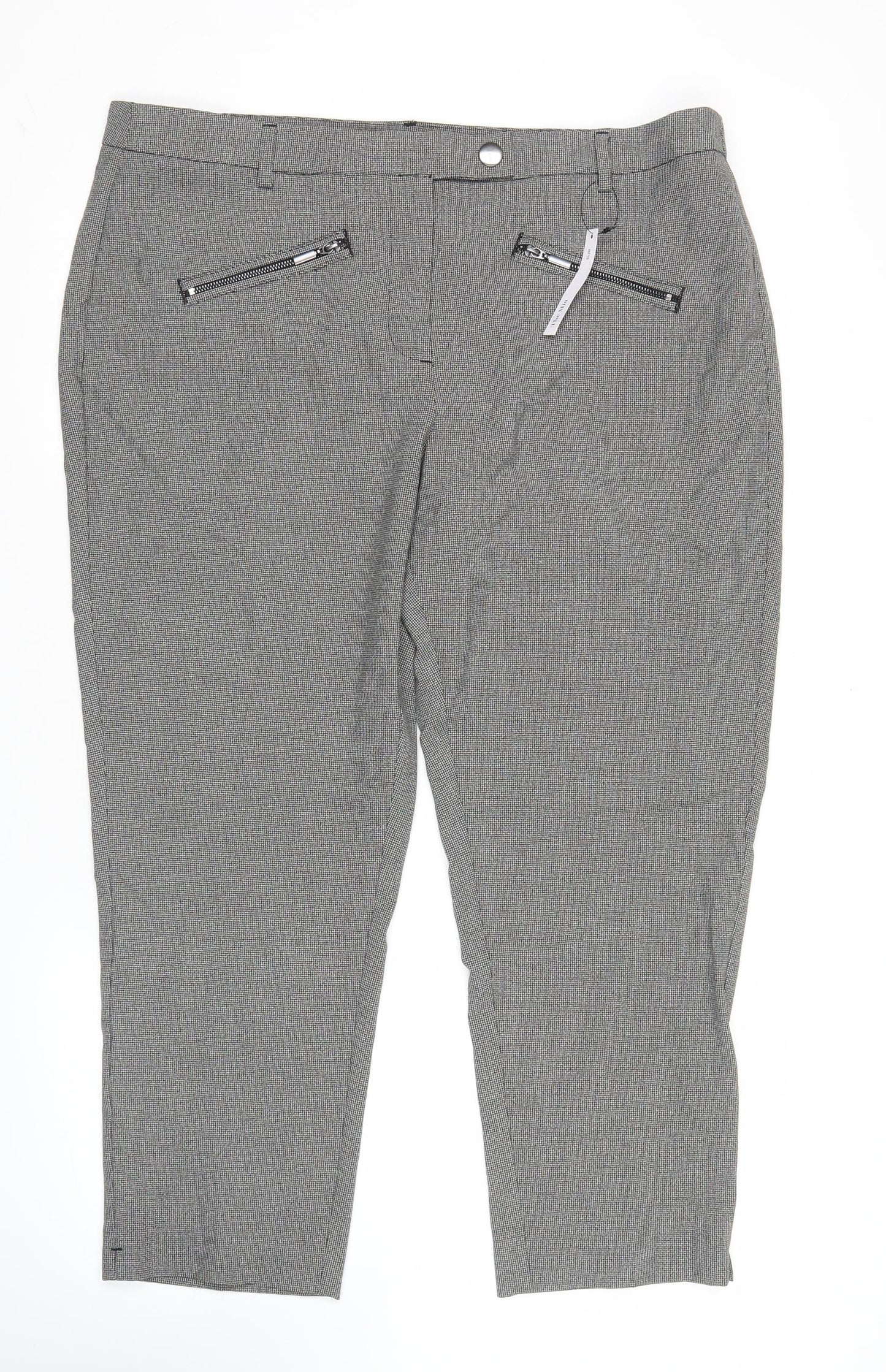 The Mia Womens Grey Slim Fit Checked Trousers Size 18 Workwear