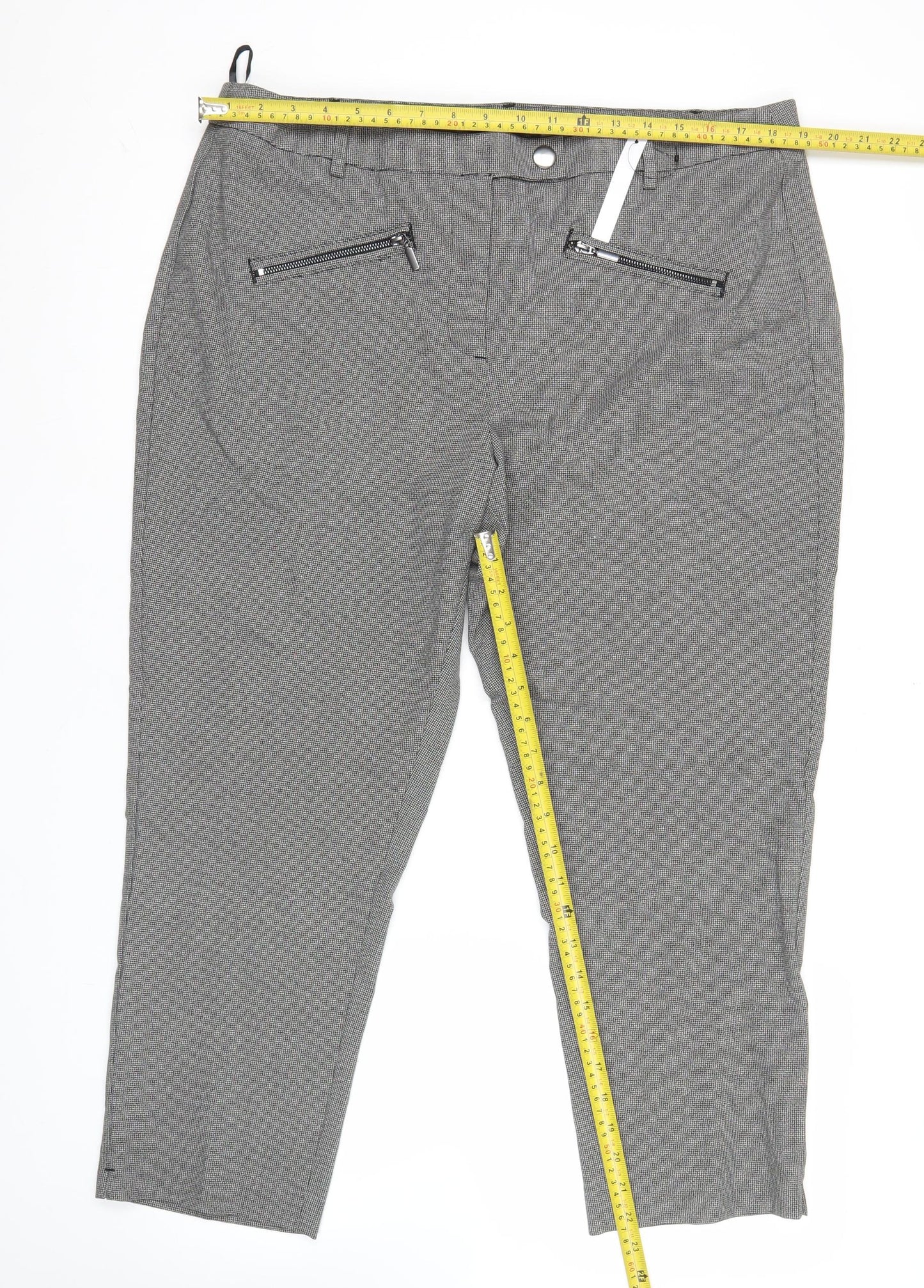 The Mia Womens Grey Slim Fit Checked Trousers Size 18 Workwear