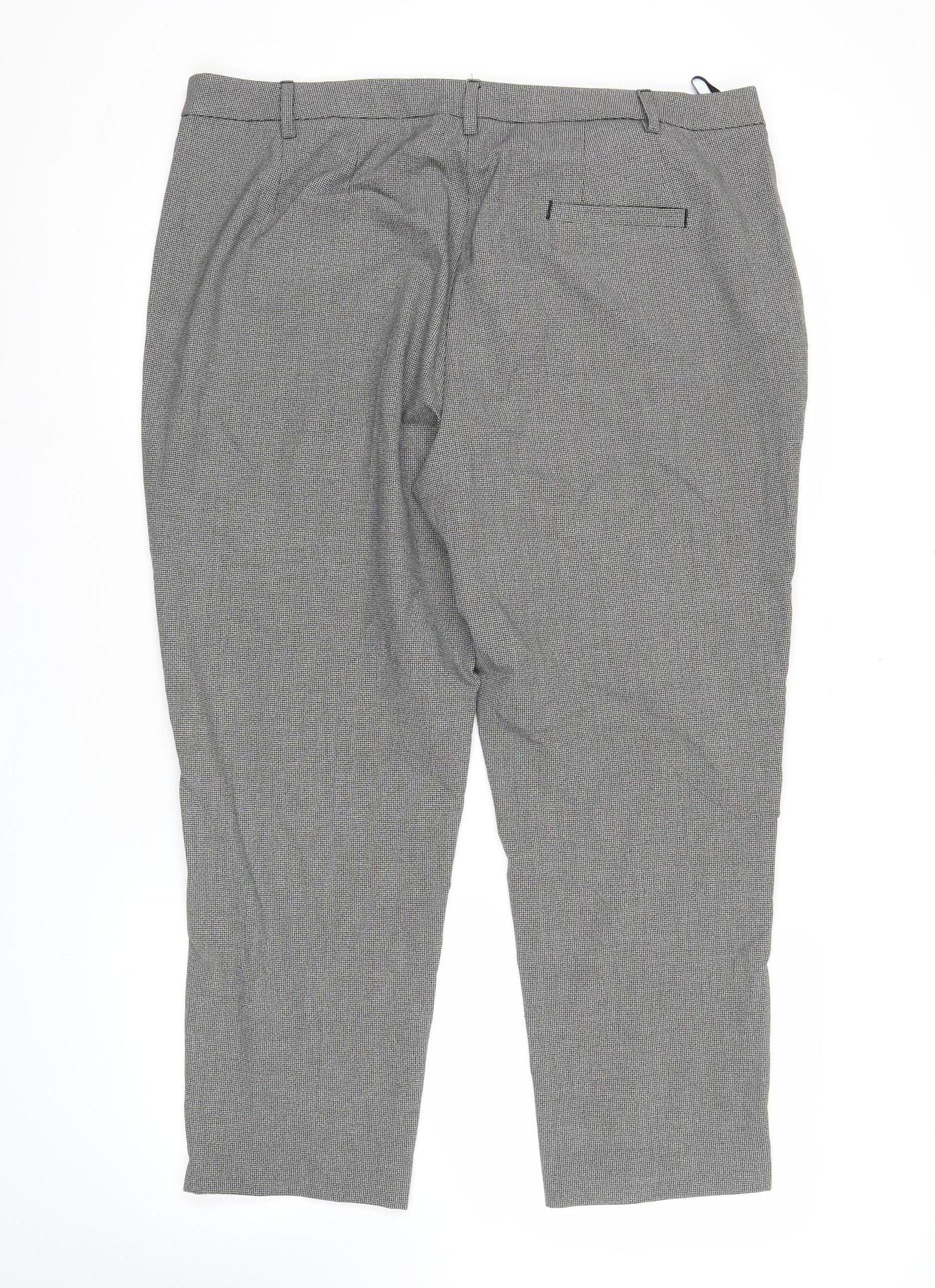 The Mia Womens Grey Slim Fit Checked Trousers Size 18 Workwear