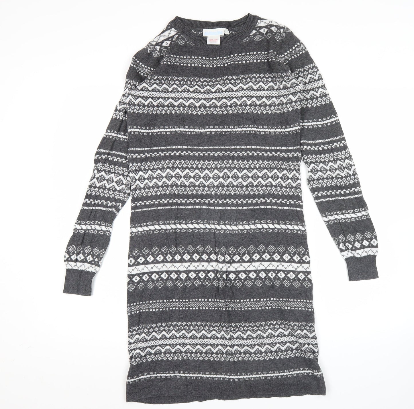 JoJo Maman Bébé Women’s Grey Fair Isle Knit Jumper Dress S