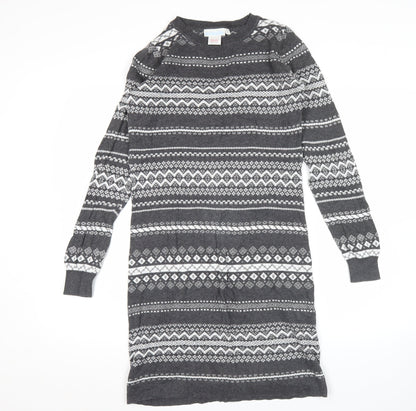 JoJo Maman Bébé Women’s Grey Fair Isle Knit Jumper Dress S