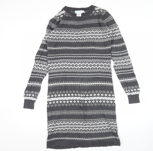 JoJo Maman Bébé Women’s Grey Fair Isle Knit Jumper Dress S