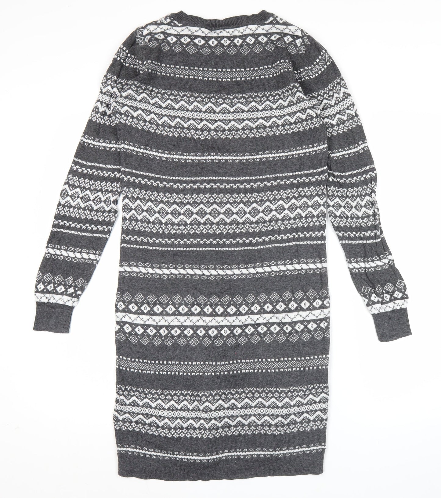JoJo Maman Bébé Women’s Grey Fair Isle Knit Jumper Dress S