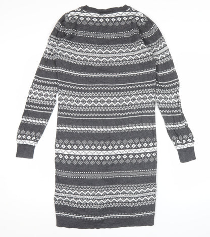 JoJo Maman Bébé Women’s Grey Fair Isle Knit Jumper Dress S