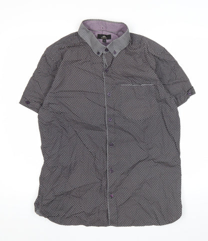 Next Mens Black Geometric Short Sleeve Shirt L Casual Button Up