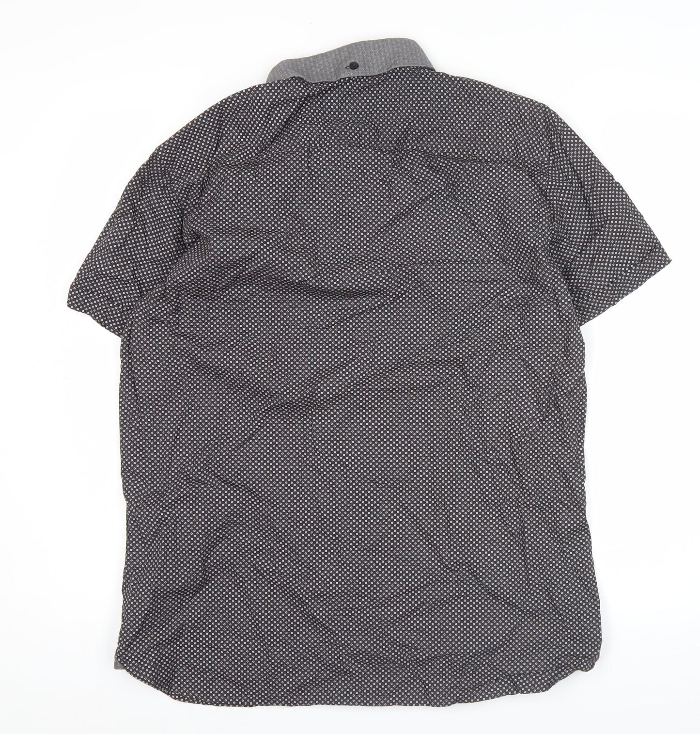 Next Mens Black Geometric Short Sleeve Shirt L Casual Button Up