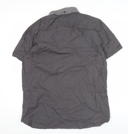 Next Mens Black Geometric Short Sleeve Shirt L Casual Button Up