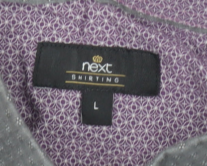 Next Mens Black Geometric Short Sleeve Shirt L Casual Button Up