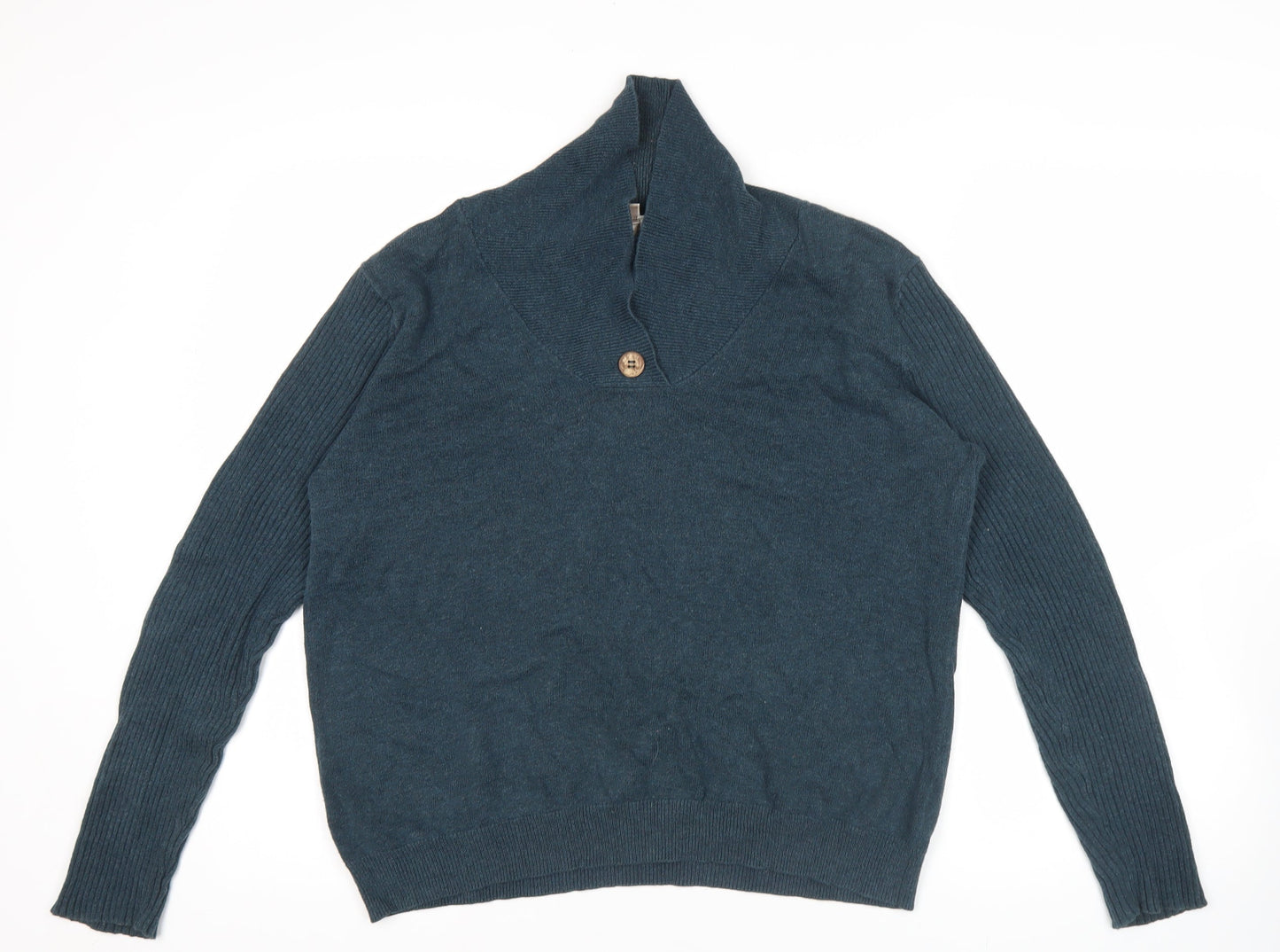 Patra Womens Blue L Pullover Cotton Jumper Long Sleeve Collared