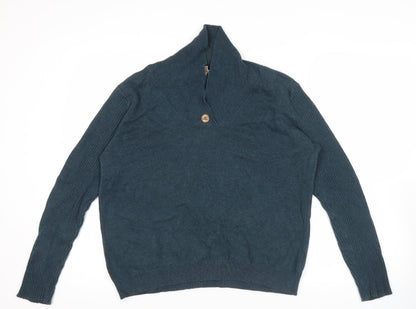 Patra Womens Blue L Pullover Cotton Jumper Long Sleeve Collared