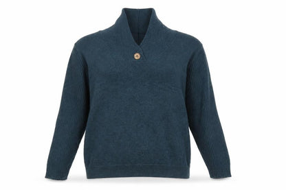 Patra Womens Blue L Pullover Cotton Jumper Long Sleeve Collared