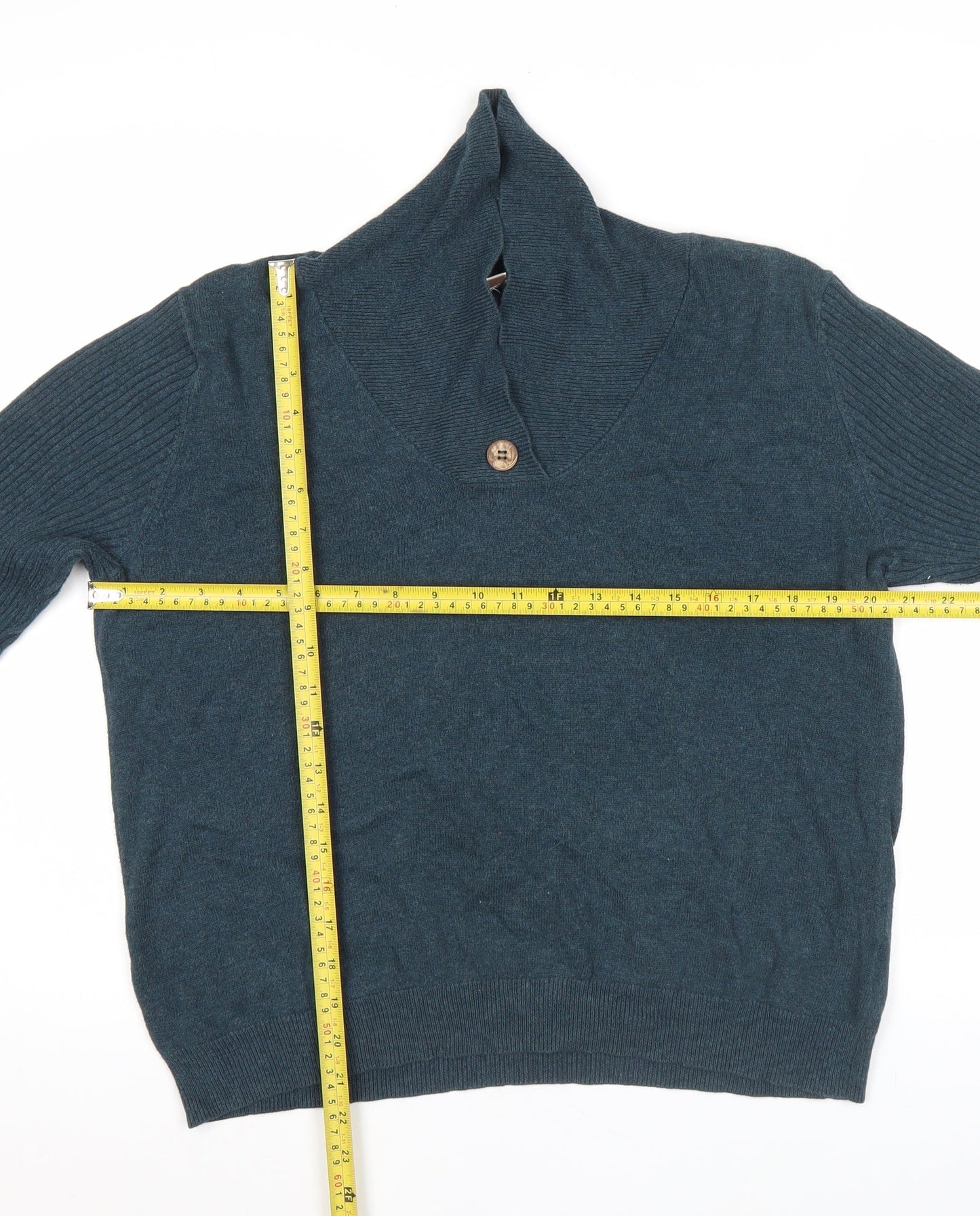 Patra Womens Blue L Pullover Cotton Jumper Long Sleeve Collared