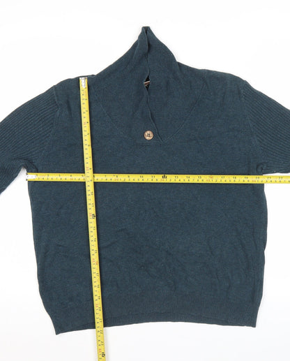 Patra Womens Blue L Pullover Cotton Jumper Long Sleeve Collared