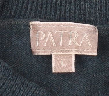 Patra Womens Blue L Pullover Cotton Jumper Long Sleeve Collared