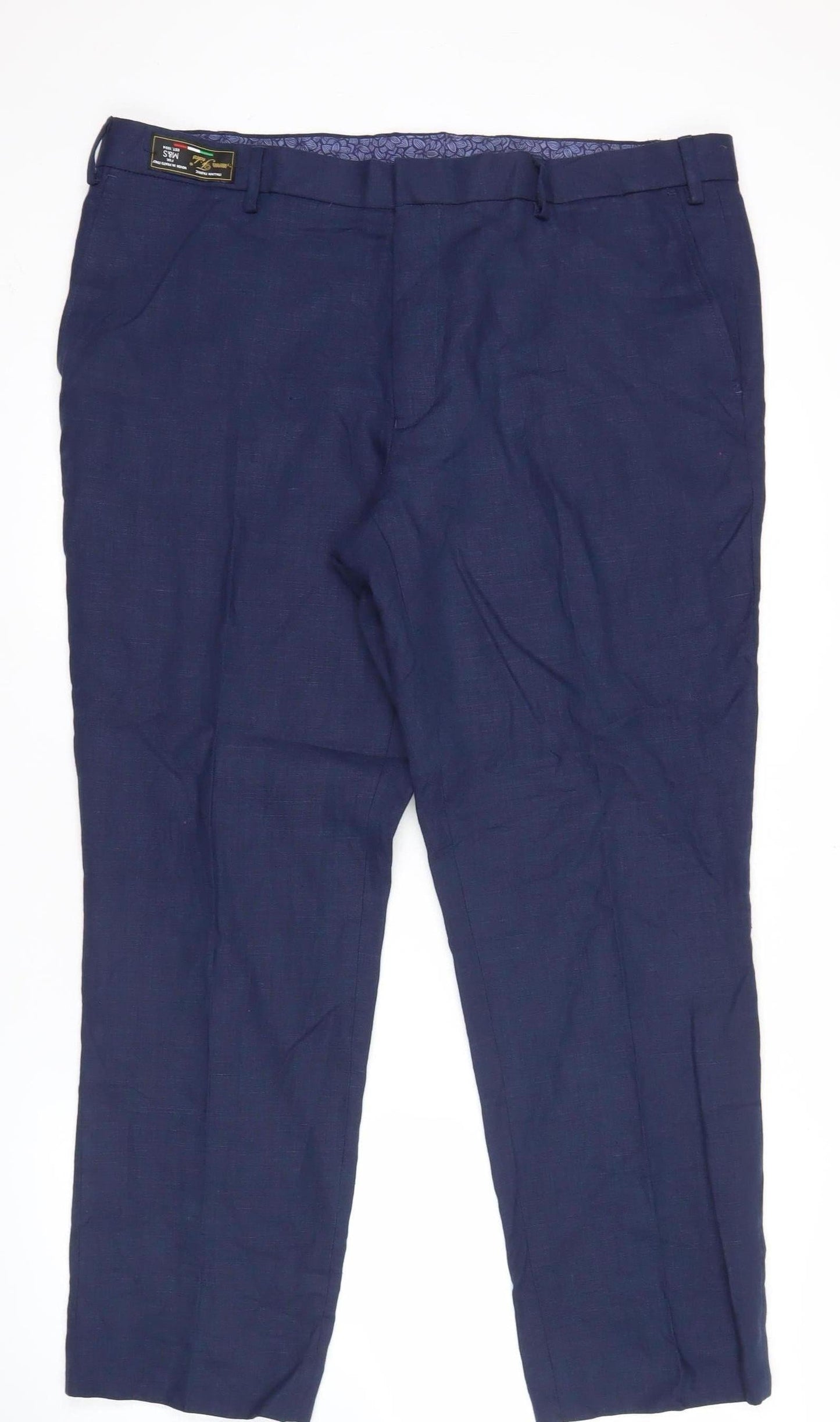 Marks and Spencer Men's Blue Linen Blend Dress Pants 40W 29L Classic Fit