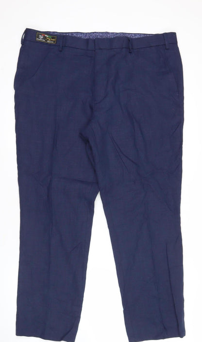 Marks and Spencer Men's Blue Linen Blend Dress Pants 40W 29L Classic Fit