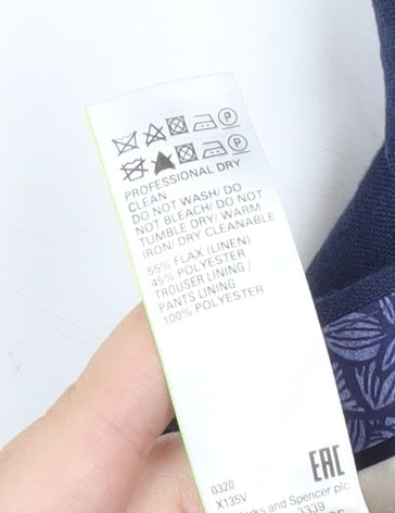 Marks and Spencer Men's Blue Linen Blend Dress Pants 40W 29L Classic Fit