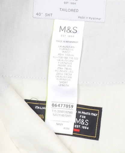 Marks and Spencer Men's Blue Linen Blend Dress Pants 40W 29L Classic Fit
