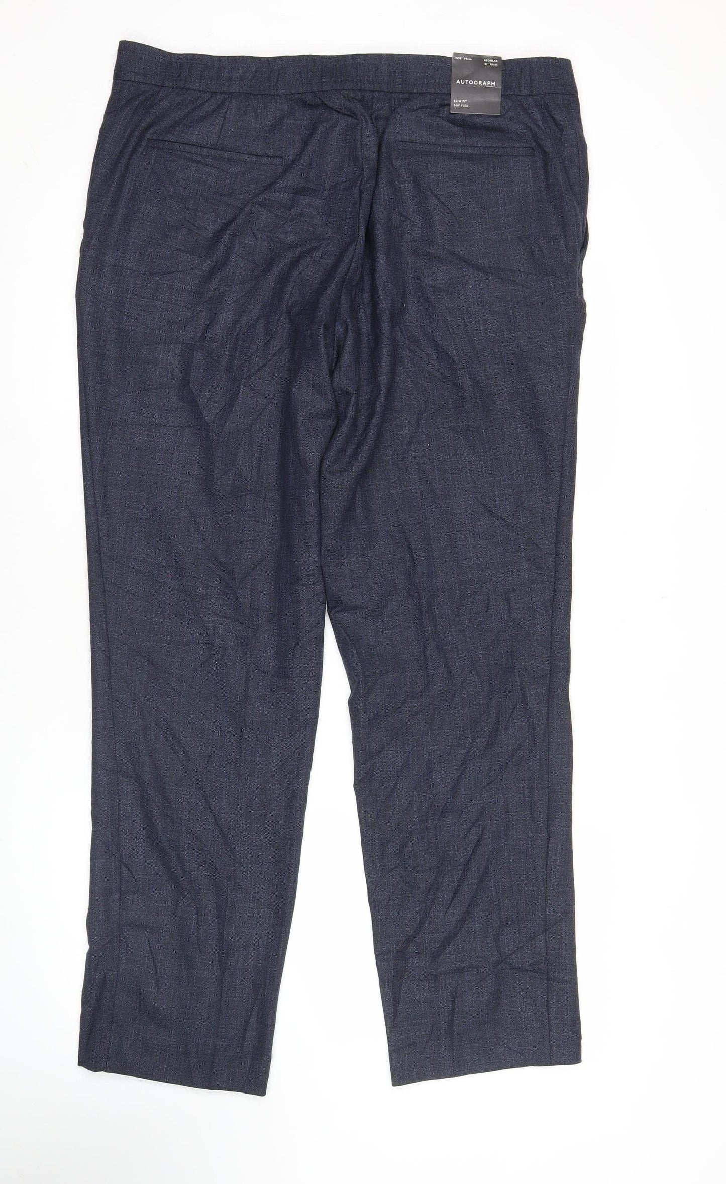 Marks and Spencer Mens Blue Slim Fit Dress Trousers 38W 32L