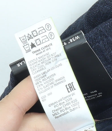 Marks and Spencer Mens Blue Slim Fit Dress Trousers 38W 32L