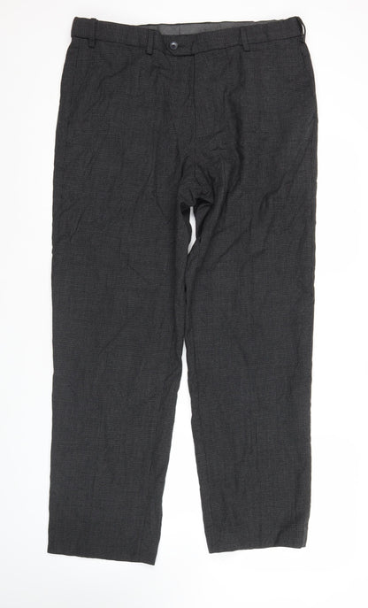Marks and Spencer Men’s Grey Check Wool Dress Trousers 38W 33L