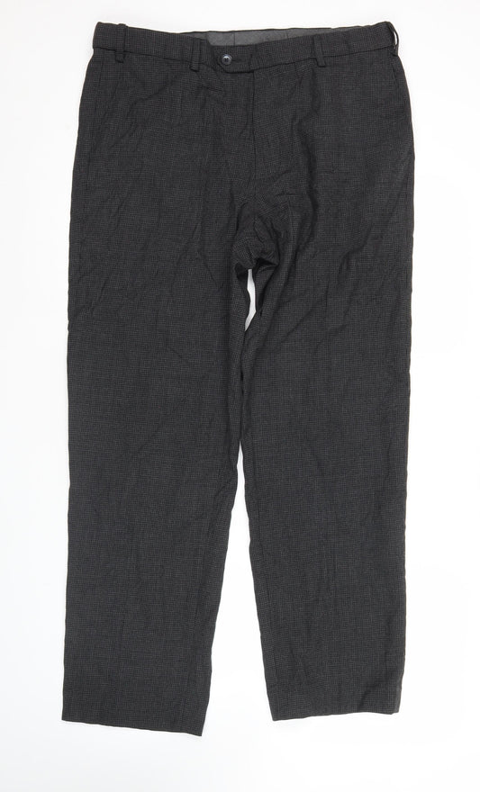 Marks and Spencer Men’s Grey Check Wool Dress Trousers 38W 33L
