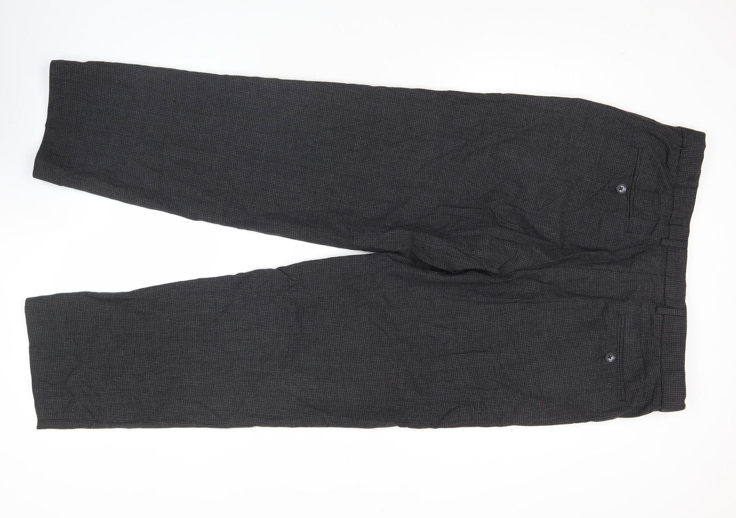 Marks and Spencer Men’s Grey Check Wool Dress Trousers 38W 33L