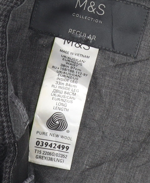 Marks and Spencer Men’s Grey Check Wool Dress Trousers 38W 33L