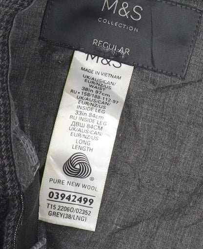 Marks and Spencer Men’s Grey Check Wool Dress Trousers 38W 33L