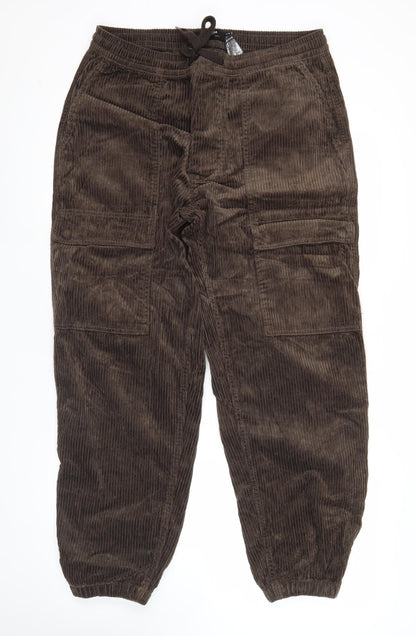 Pull & Bear Men’s Brown Corduroy Cargo Trousers Size M 32W