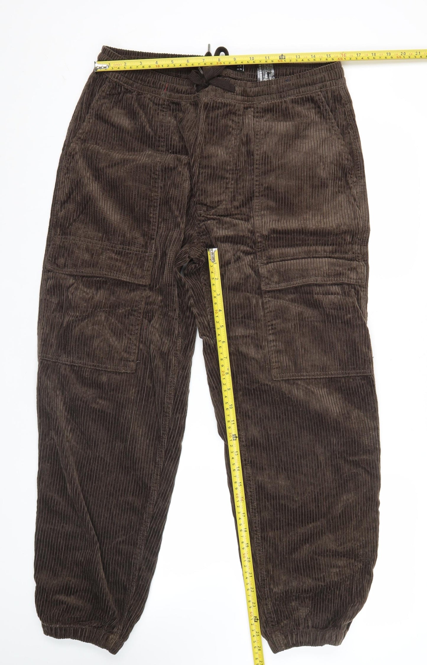 Pull & Bear Men’s Brown Corduroy Cargo Trousers Size M 32W