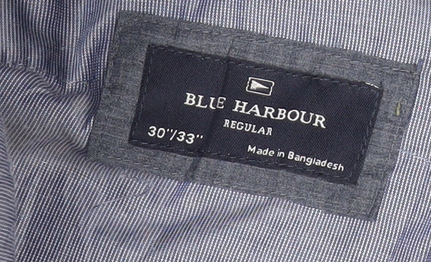 Marks and Spencer Blue Harbour Men's Blue Chino Trousers 30W 33L Regular Fit