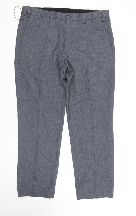 Marks and Spencer Mens Grey Regular Fit Straight Leg Trousers 36W 29L