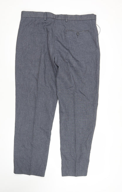 Marks and Spencer Mens Grey Regular Fit Straight Leg Trousers 36W 29L