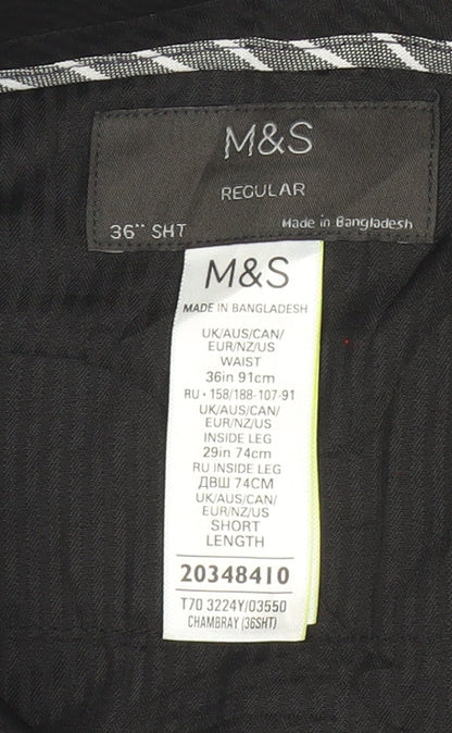 Marks and Spencer Mens Grey Regular Fit Straight Leg Trousers 36W 29L