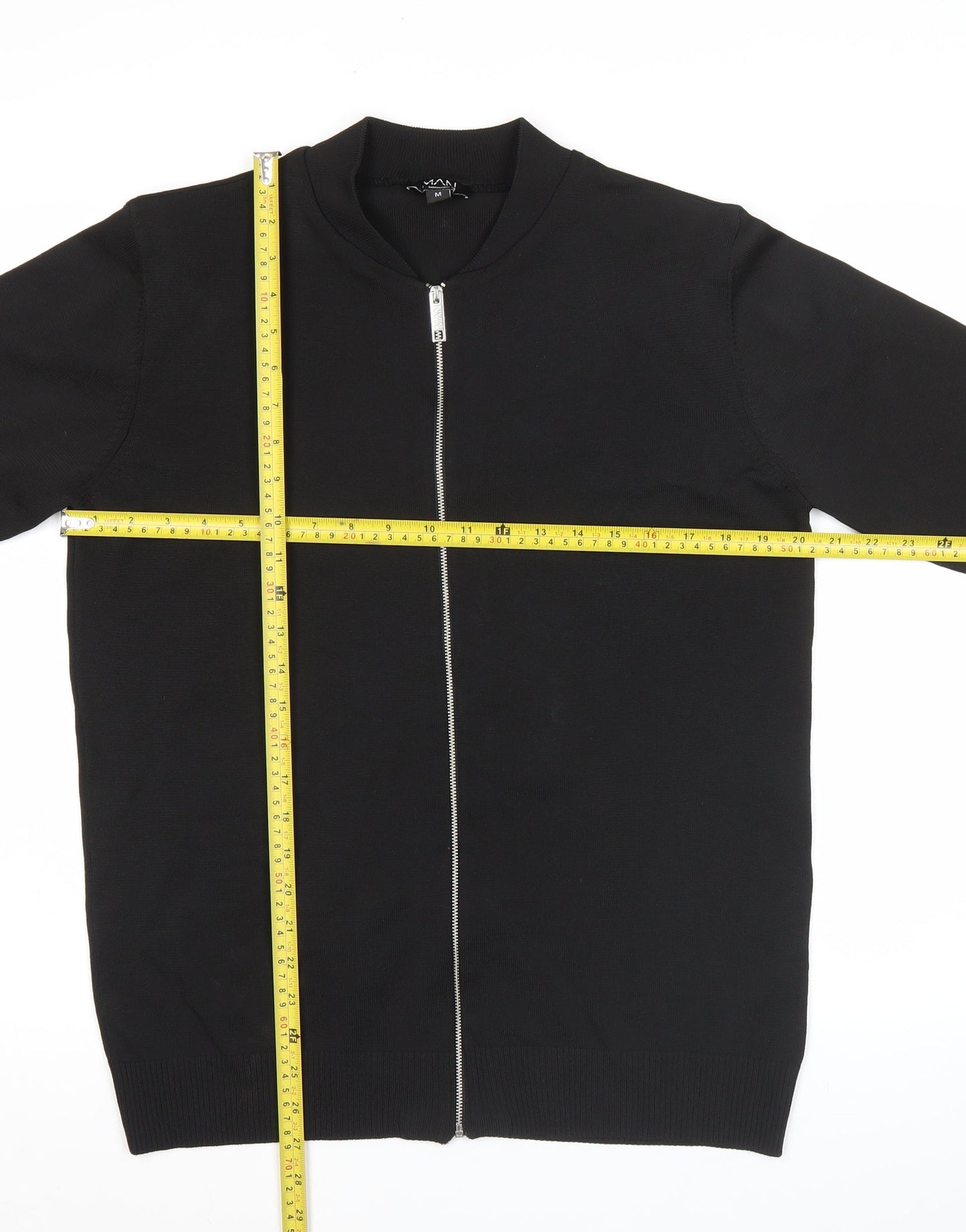 BoohooMAN Men's Black Full Zip Jumper Jacket M Regular Knit