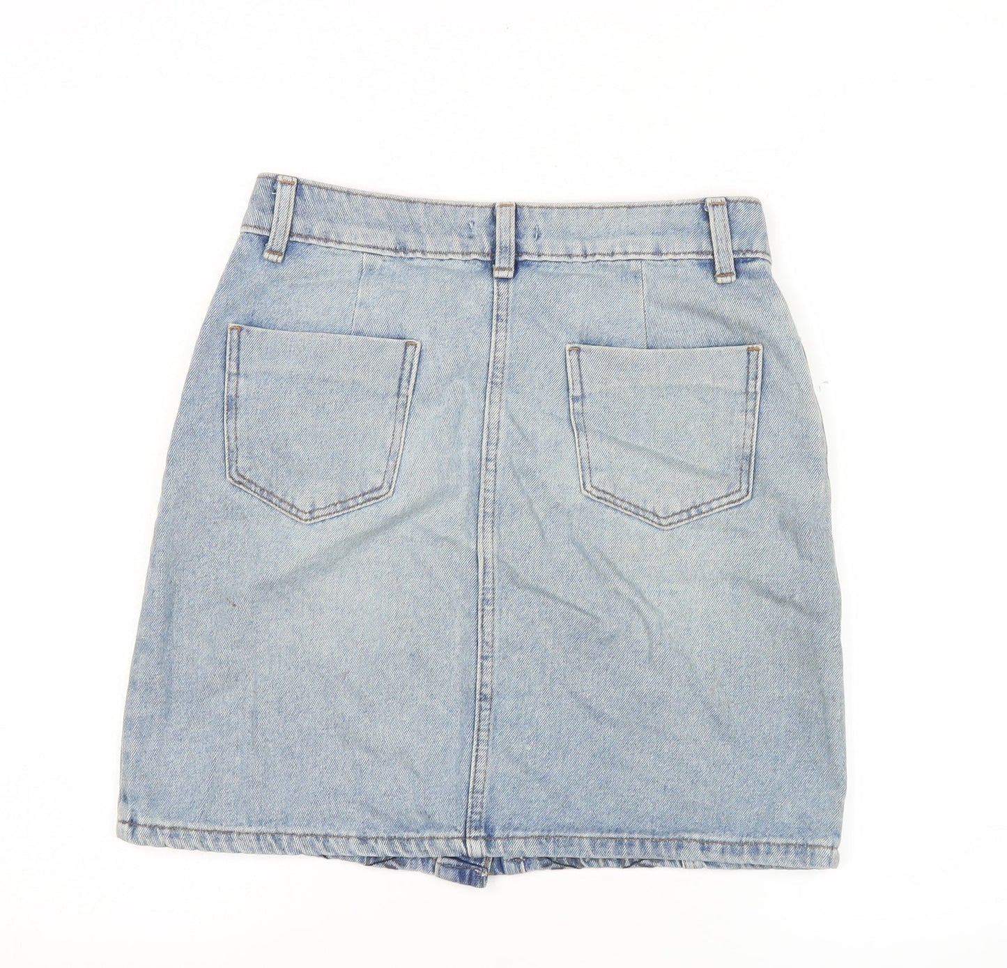 Tu Women’s Blue Denim Floral Embroidered Button Skirt Size 8