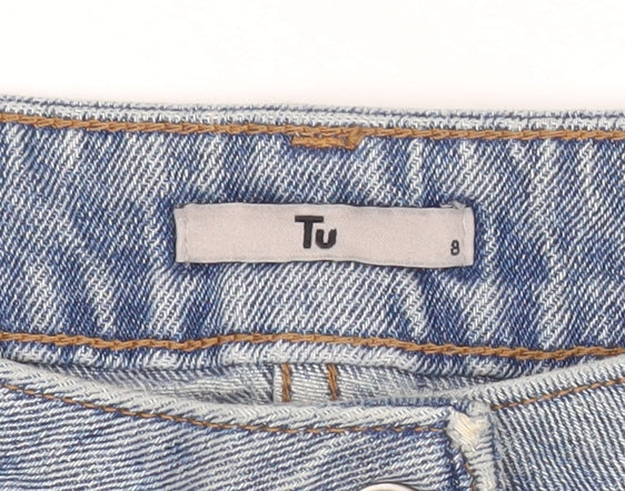 Tu Women’s Blue Denim Floral Embroidered Button Skirt Size 8