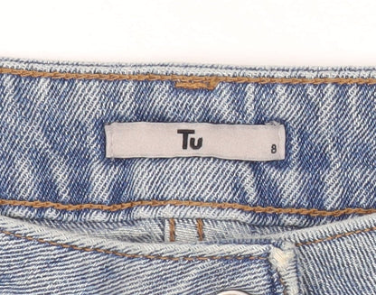 Tu Women’s Blue Denim Floral Embroidered Button Skirt Size 8