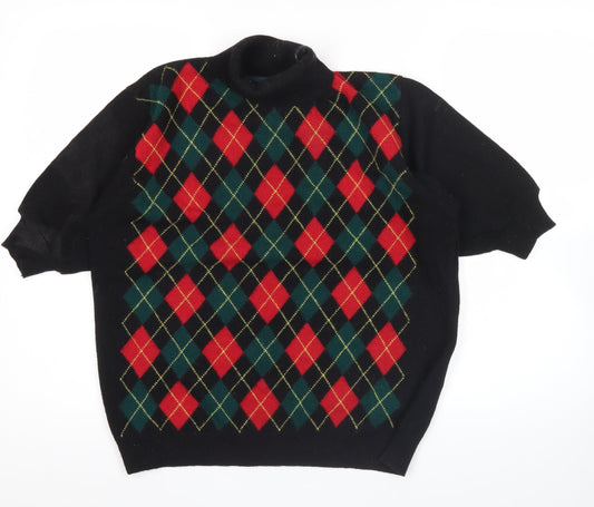 Debenhams Womens Black Argyle Wool Blend Mock Neck Jumper M